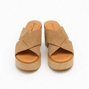 NEW FREE PEOPLE Kora Platform Clog In Taupe Suede Sz 41 /11 Wood Heels Open Toe